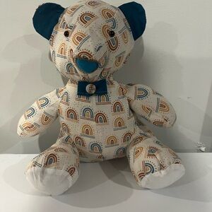 Patterned Stuffed Bear with Blue Ears